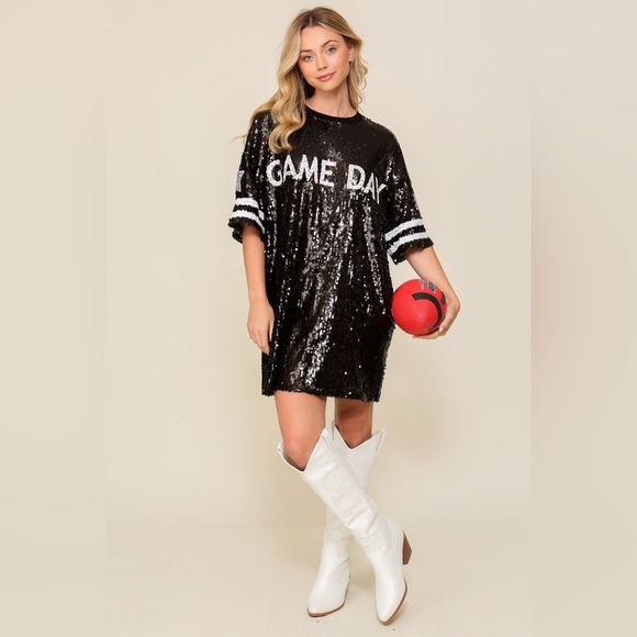 Timing Dresses & Skirts - Sequin Game Day Jersey Shirt Dress